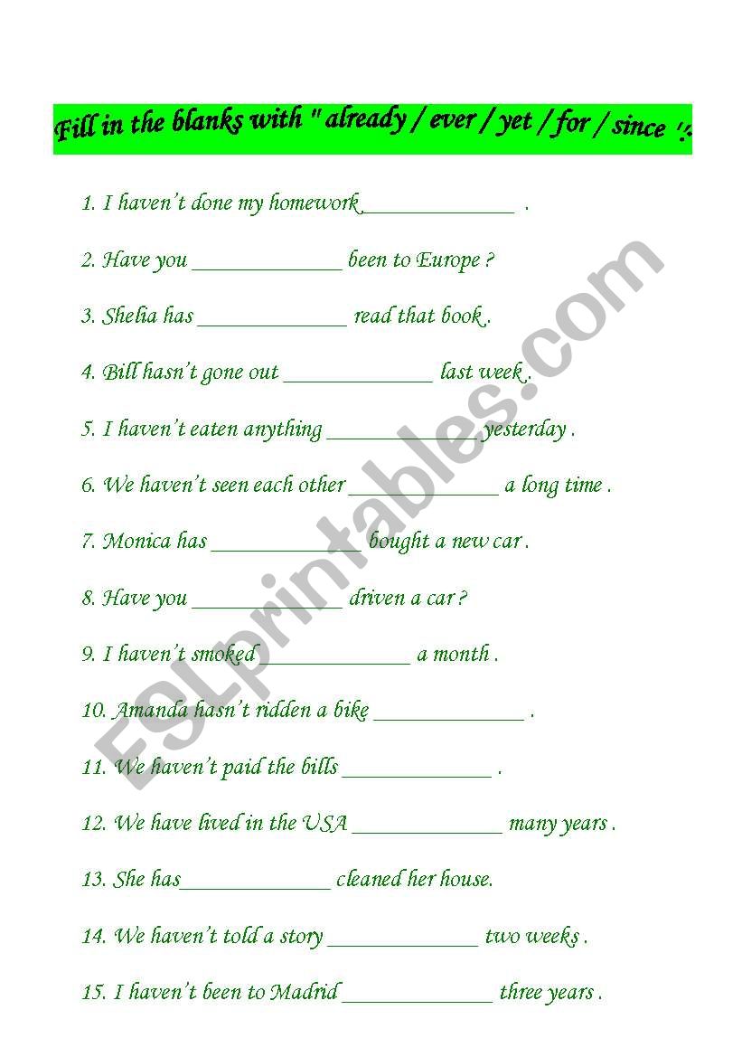 present perfect tense worksheet