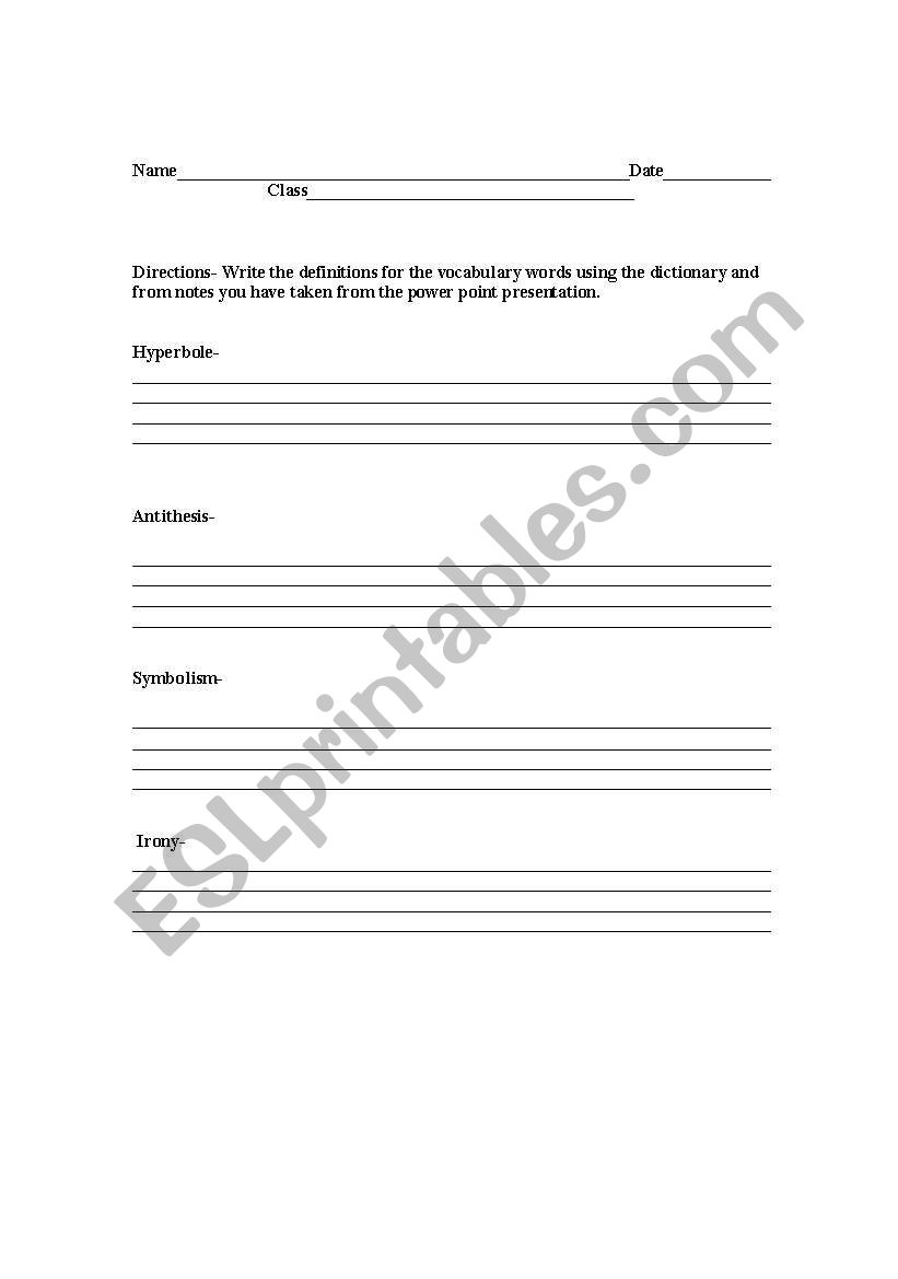 Urban legend vocabulary worksheet