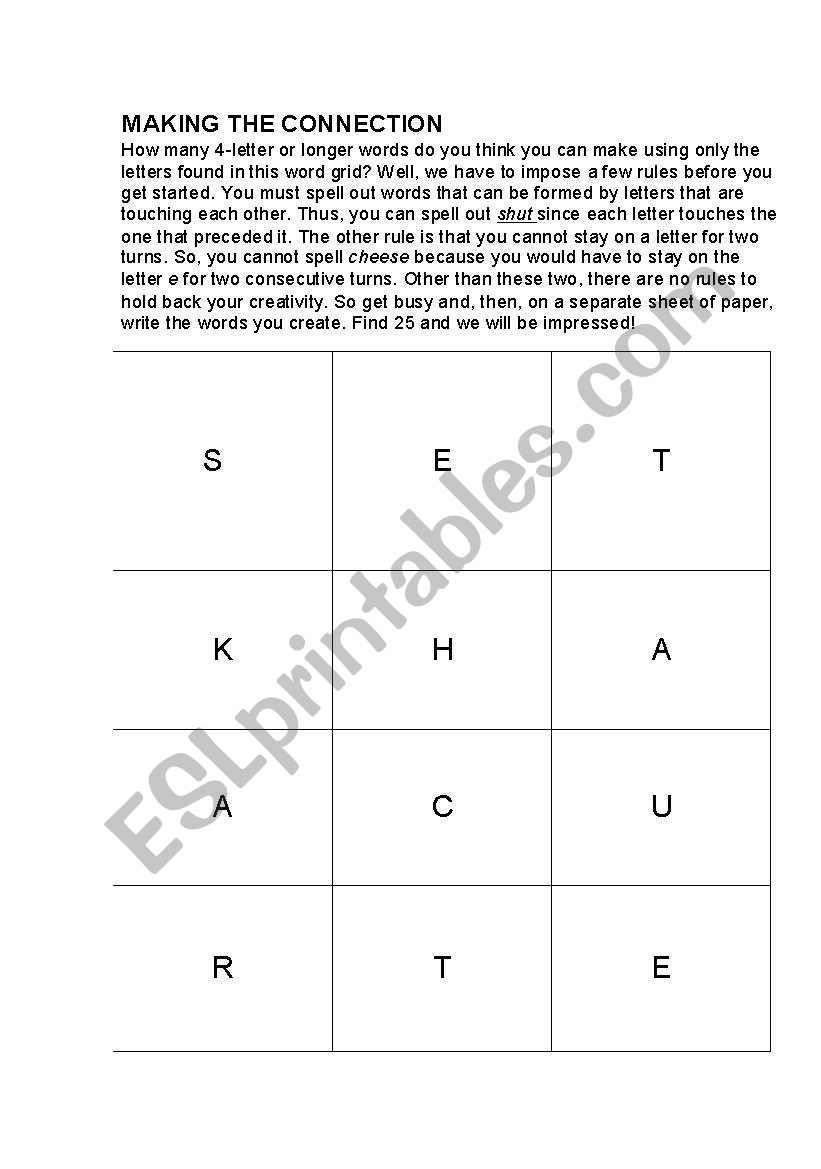 making connection worksheet