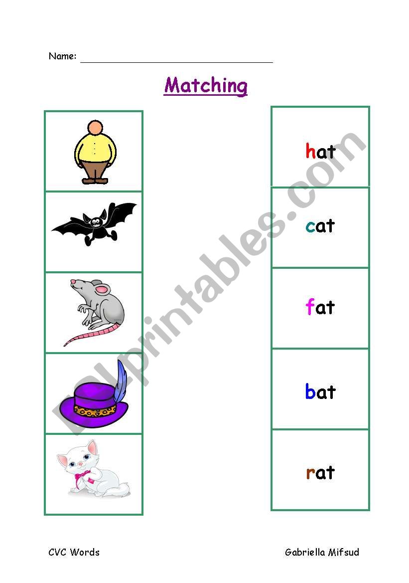 Matching CVC Words To Pictures ESL Worksheet By GabbyM