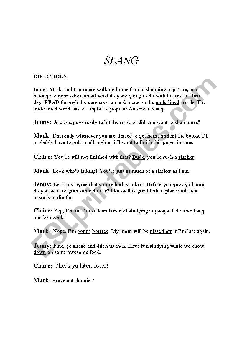 American Slang worksheet