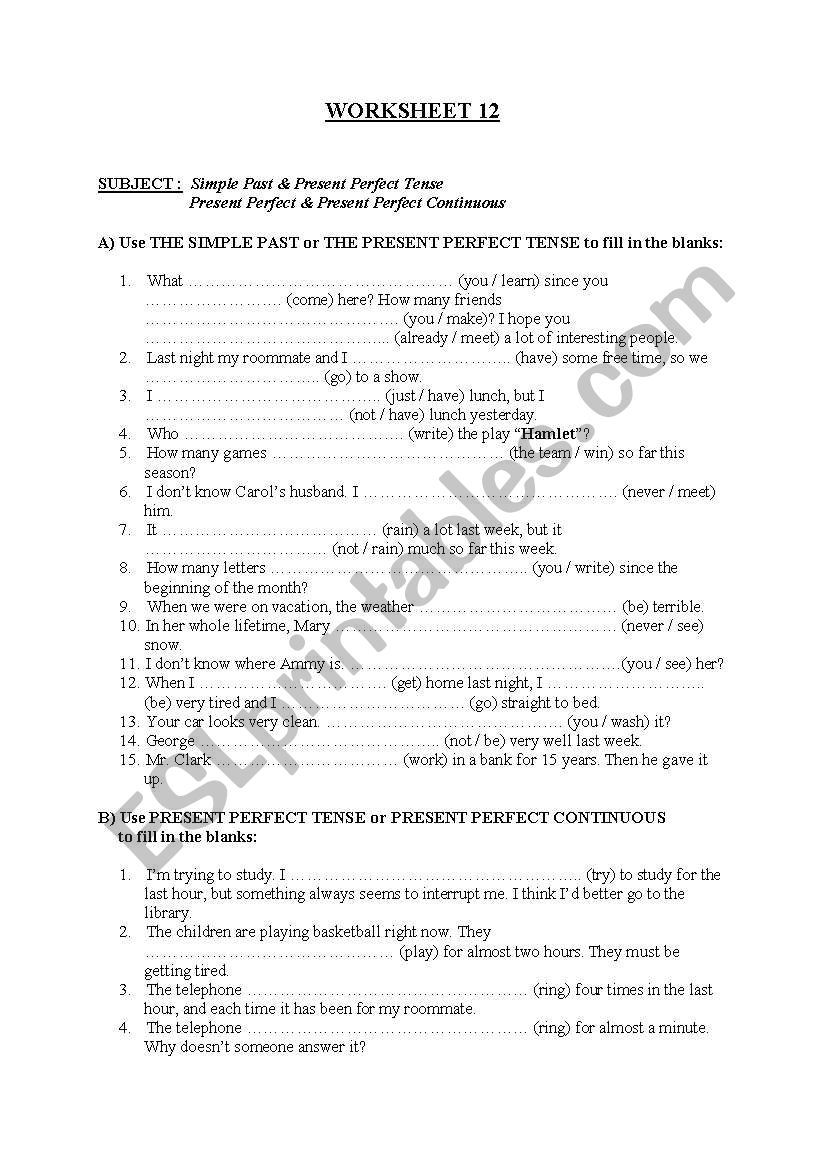 exercise on present perfect and simple past