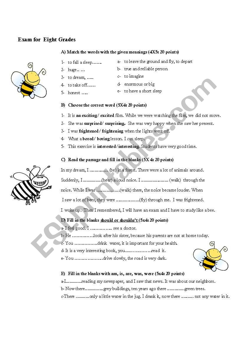 second exam for eight grades worksheet