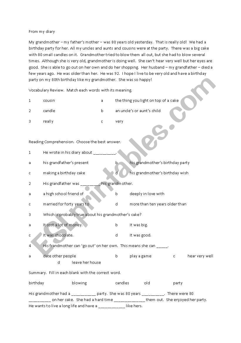 birthday party worksheet