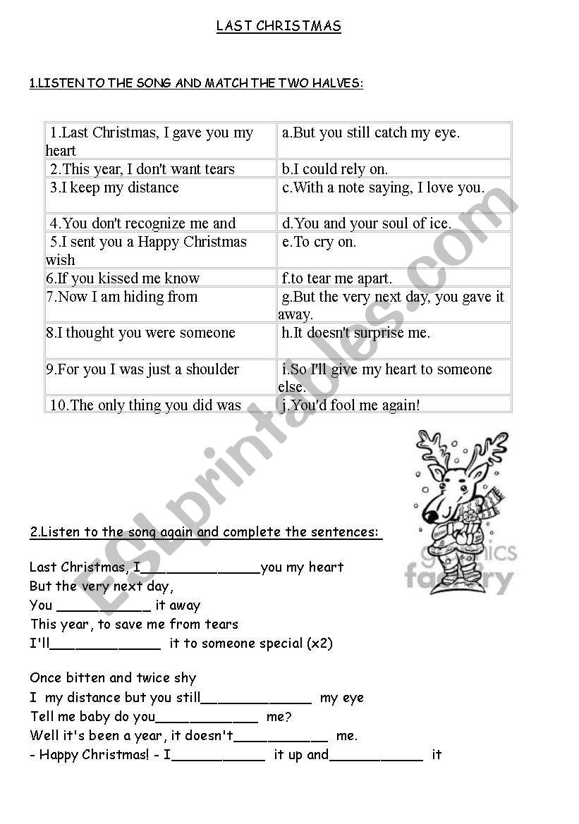 LAST CHRISTMAS SONG worksheet