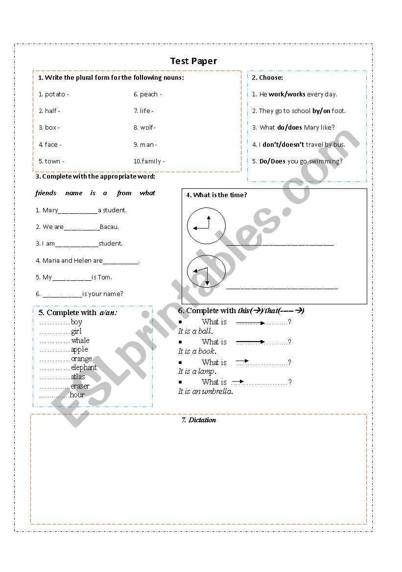 Test Paper worksheet