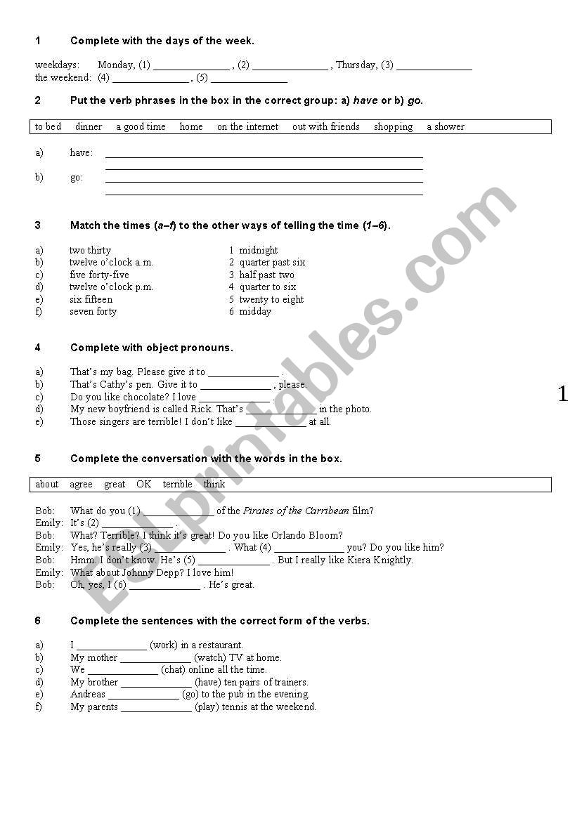 Elementary Worksheet worksheet