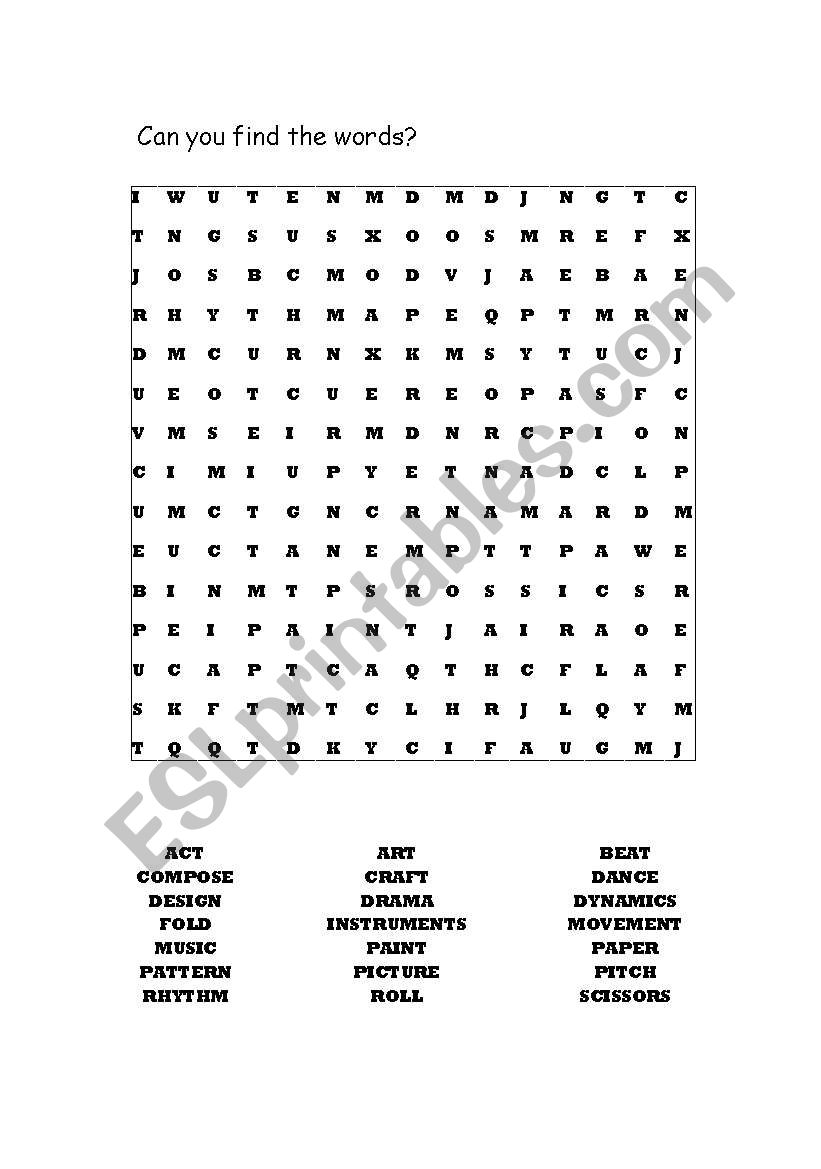 english worksheets music word search