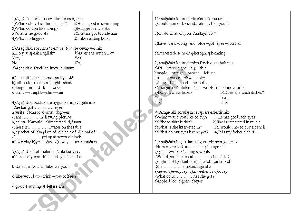 test worksheet