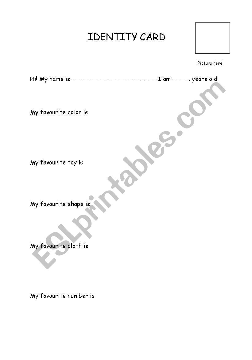 identity card  worksheet