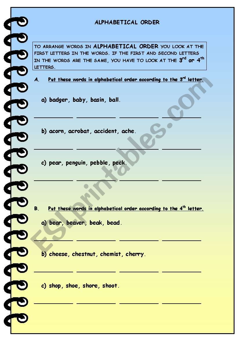 ALPHABETICAL ORDER  worksheet