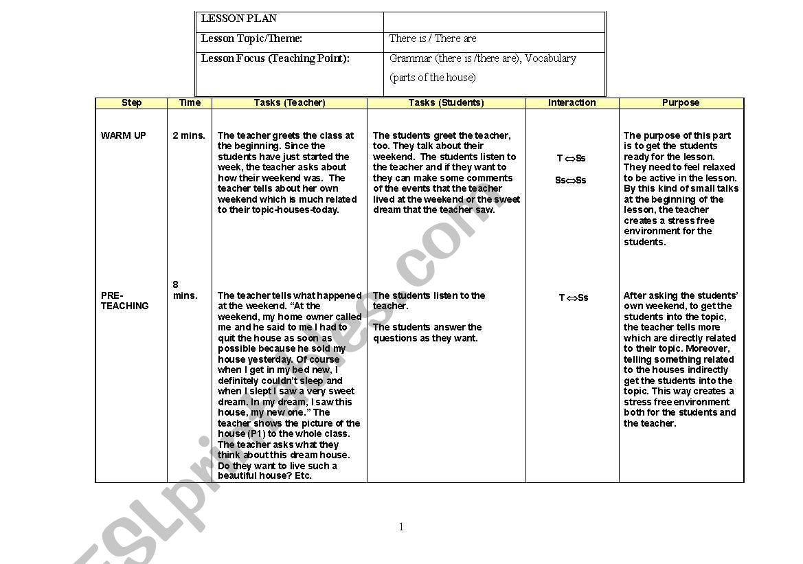 MY DREAM HOUSE There Is There Are With The Parts Of The House Lesson Plan ESL Worksheet By