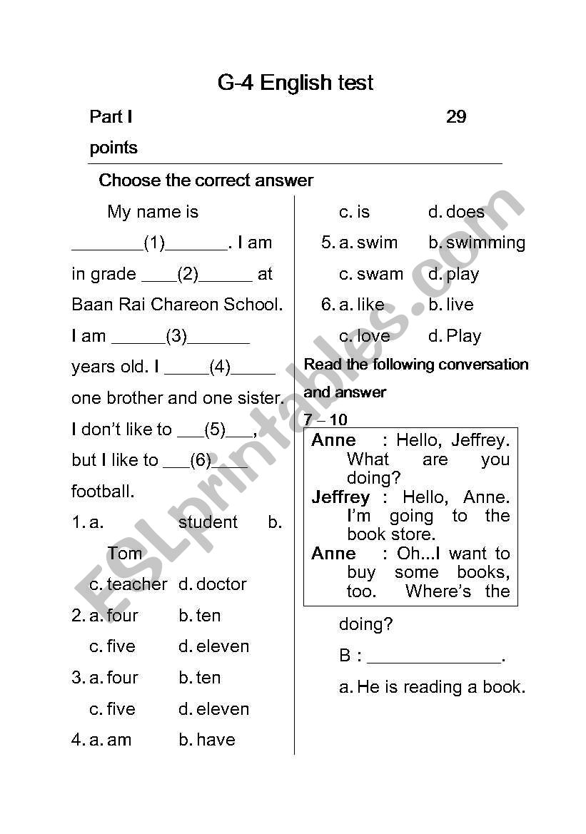 Grade-4 test worksheet