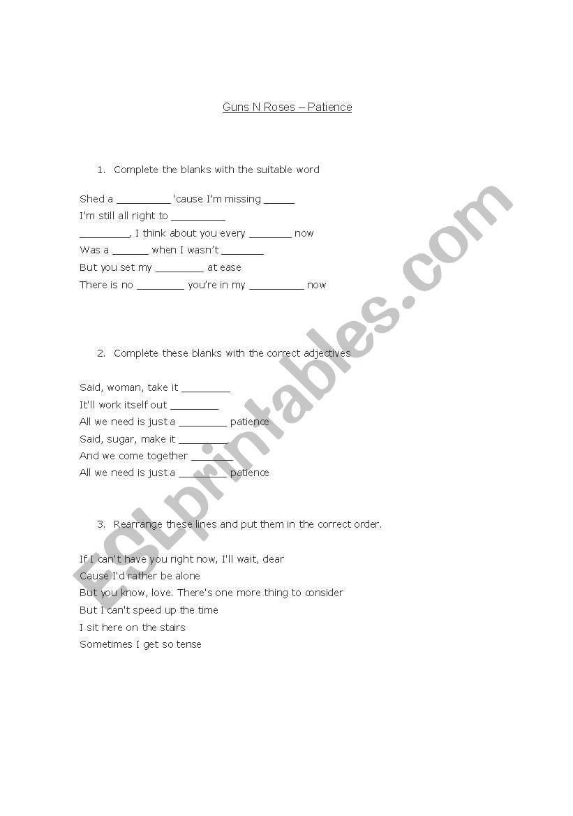 Patience Guns´n Roses - ESL worksheet by Re_cris