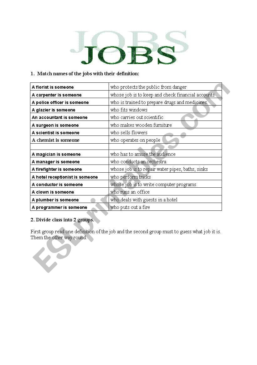 Jobs worksheet