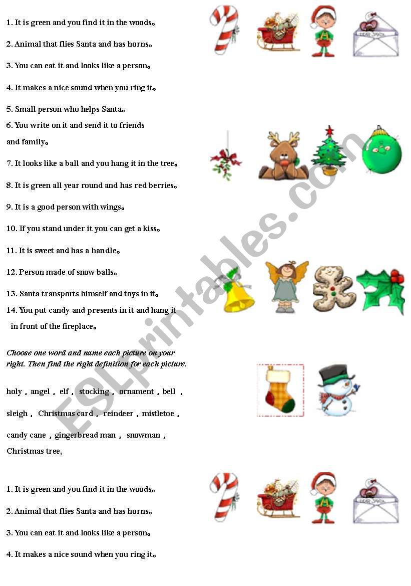 Christmas symbols worksheet