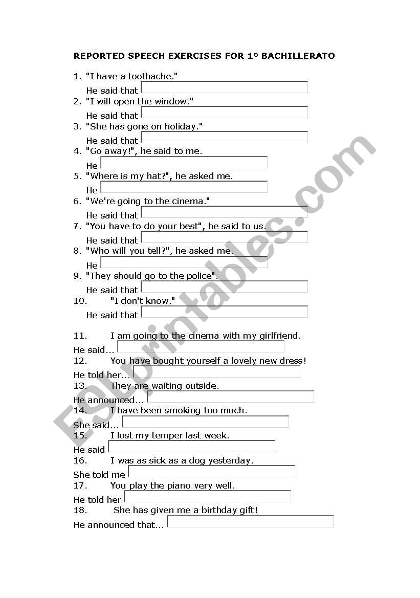 reported speech exercises pdf with answers bachillerato
