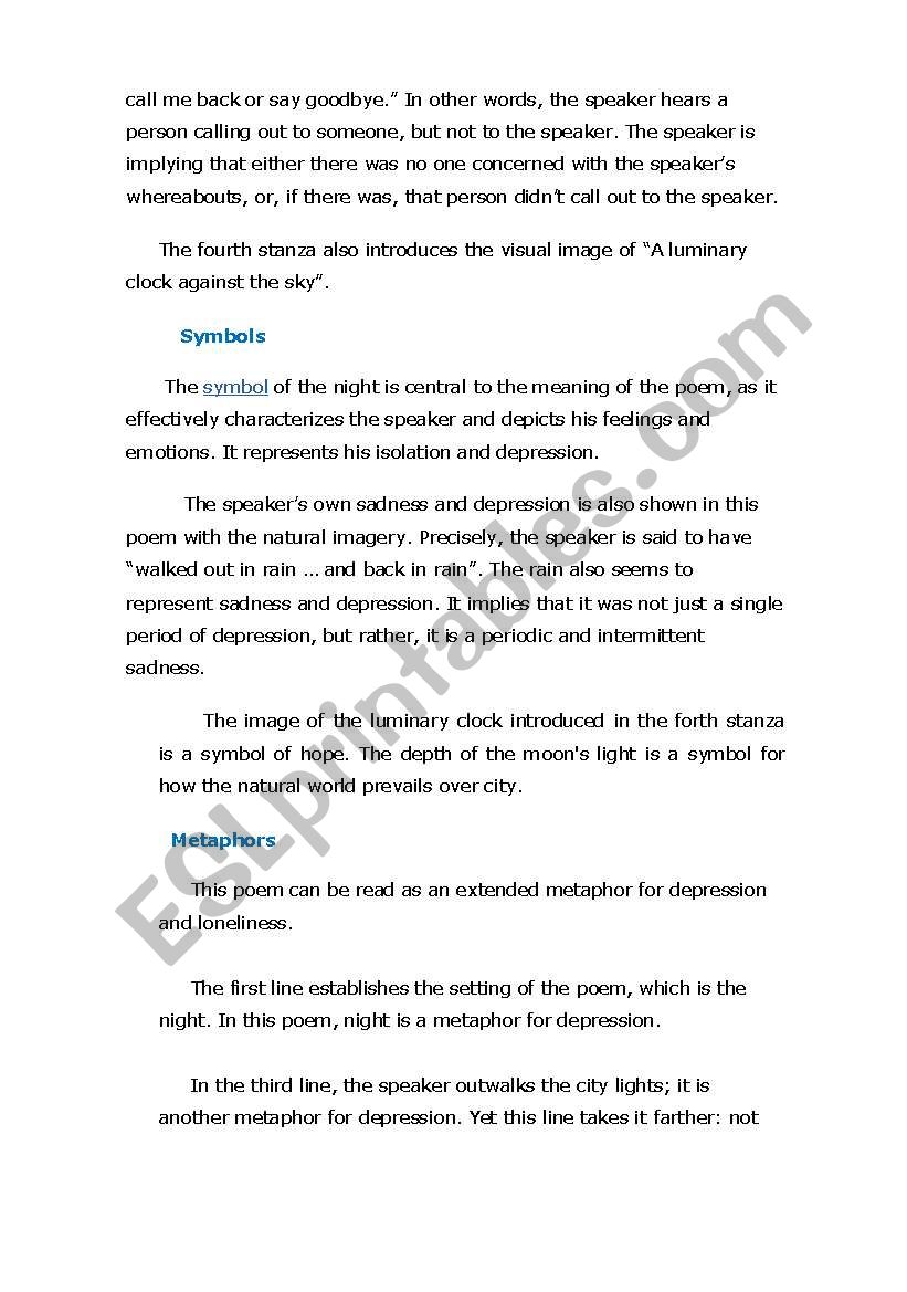 Lesson Plan Poem Acquainted With The Night By Robert Frost Esl Worksheet By Pattette