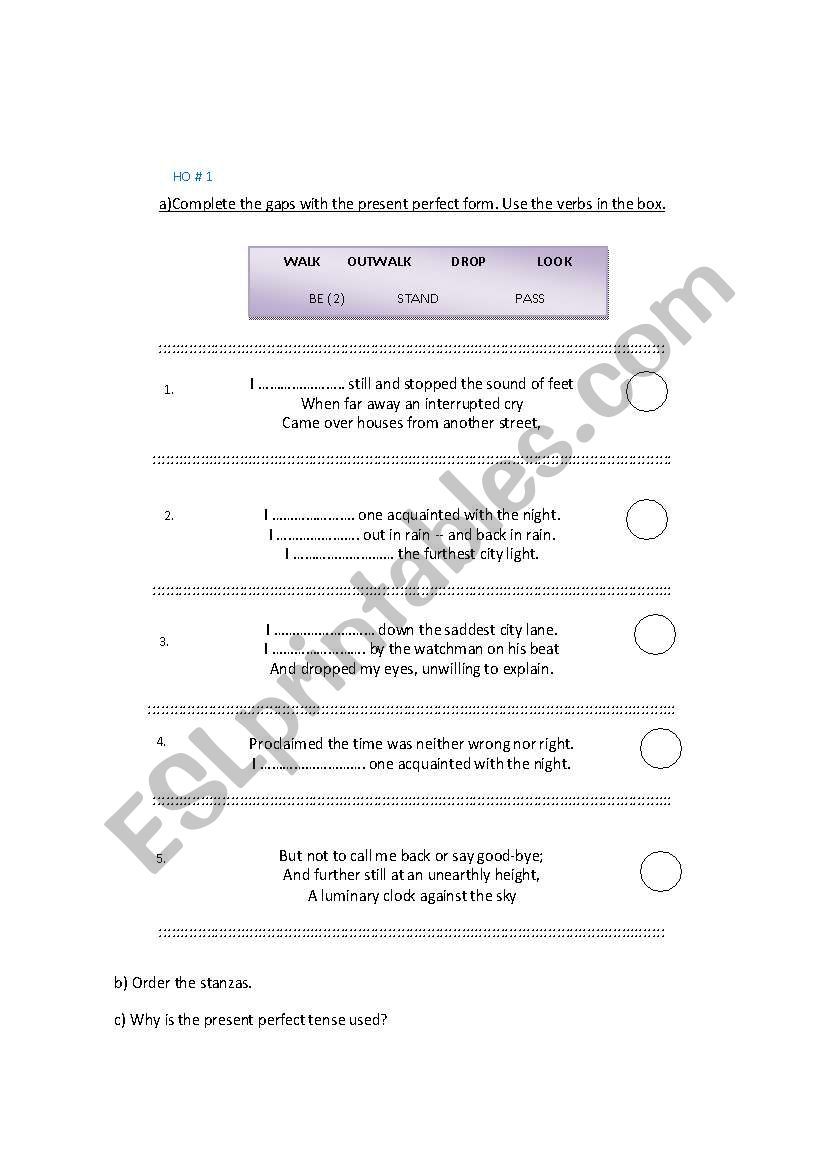 Lesson Plan Poem Acquainted With The Night By Robert Frost Esl Worksheet By Pattette