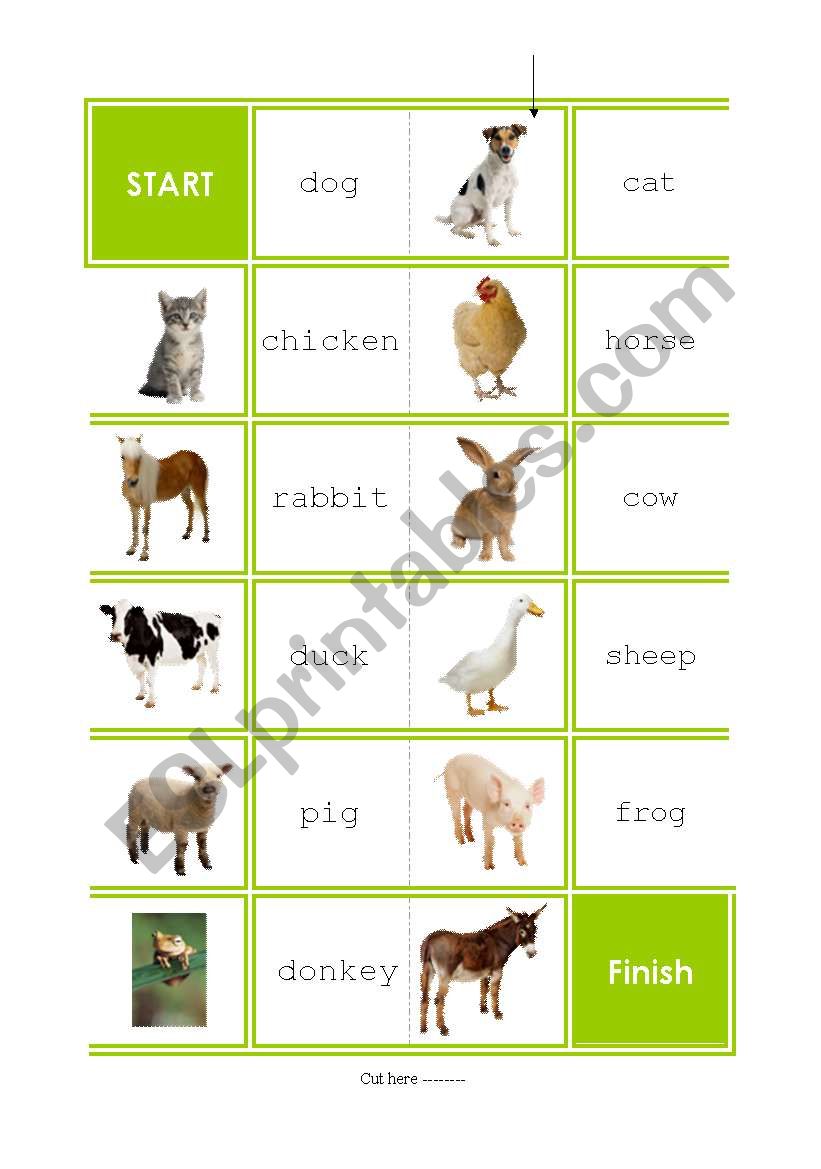 Farm animal domino worksheet