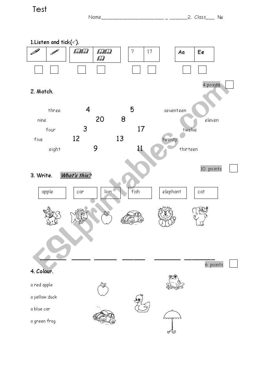 test elementary worksheet