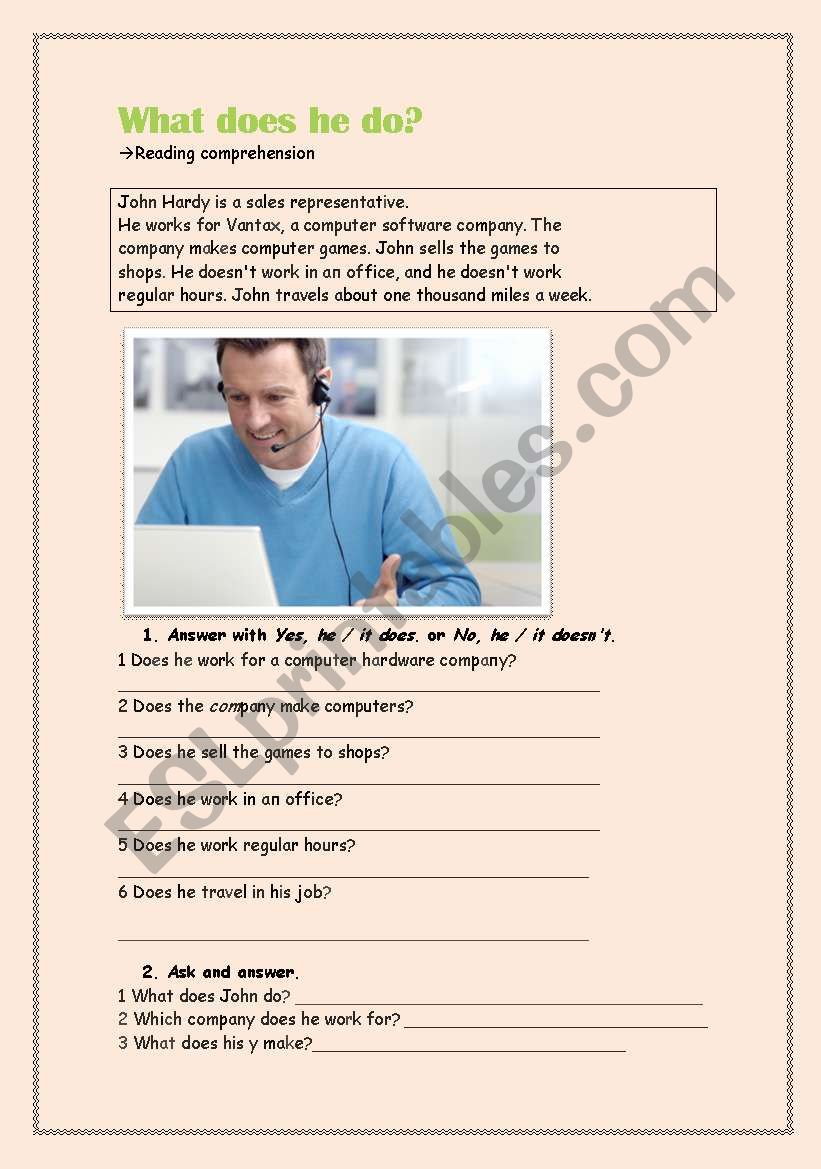 What does he do? worksheet