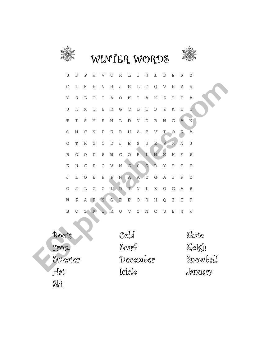 Winter Word Search worksheet