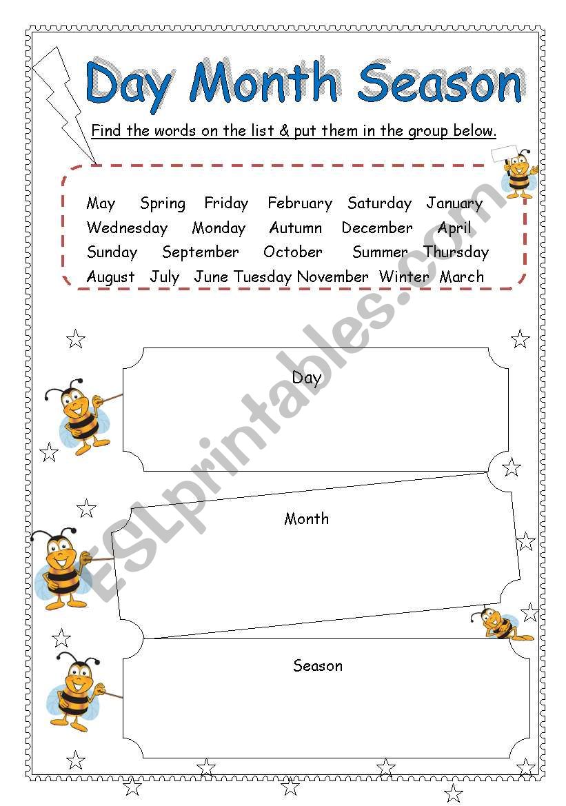 Day Month Season worksheet