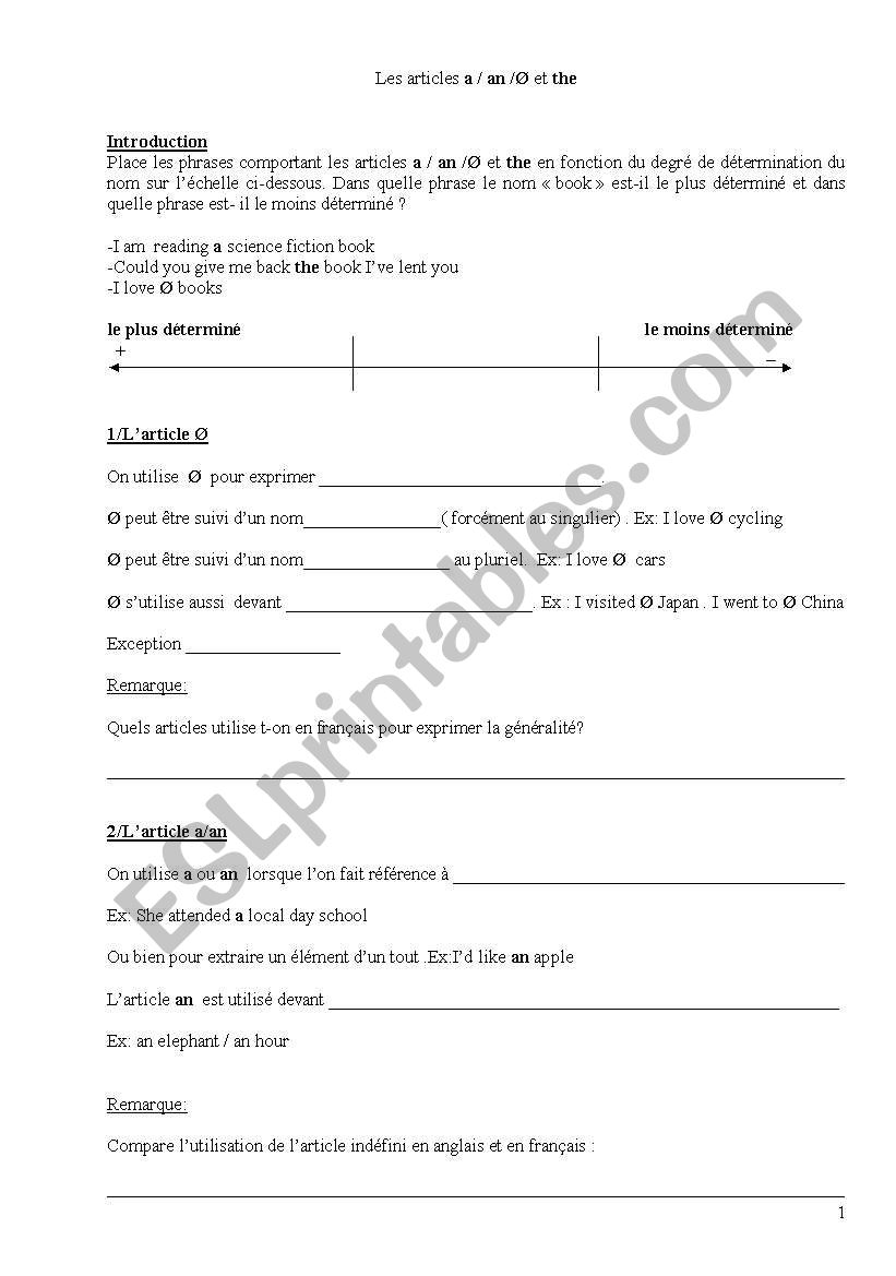 articles  worksheet