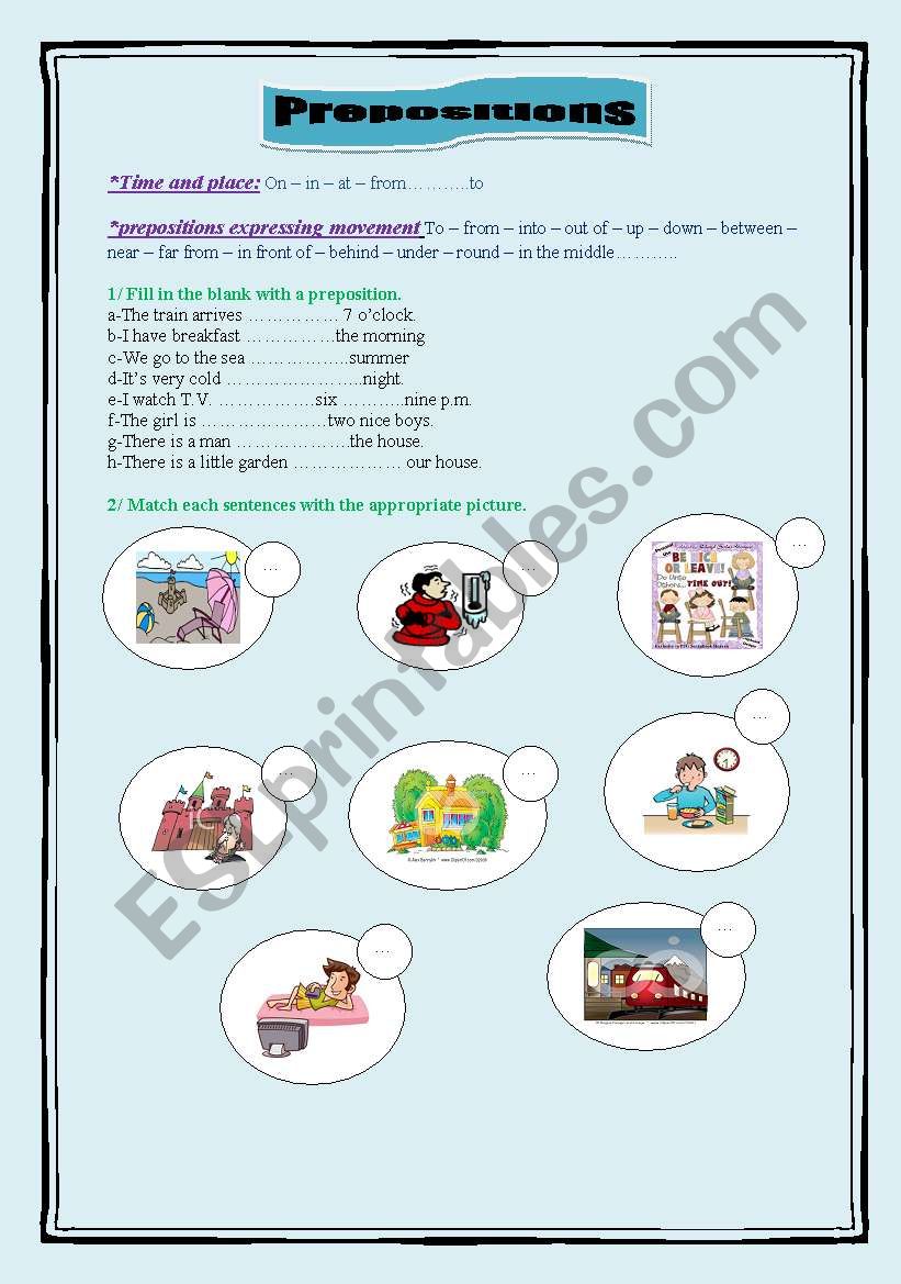 Prepositions  worksheet