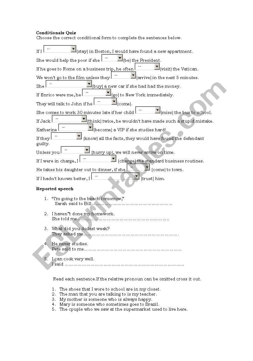 conditionals worksheet