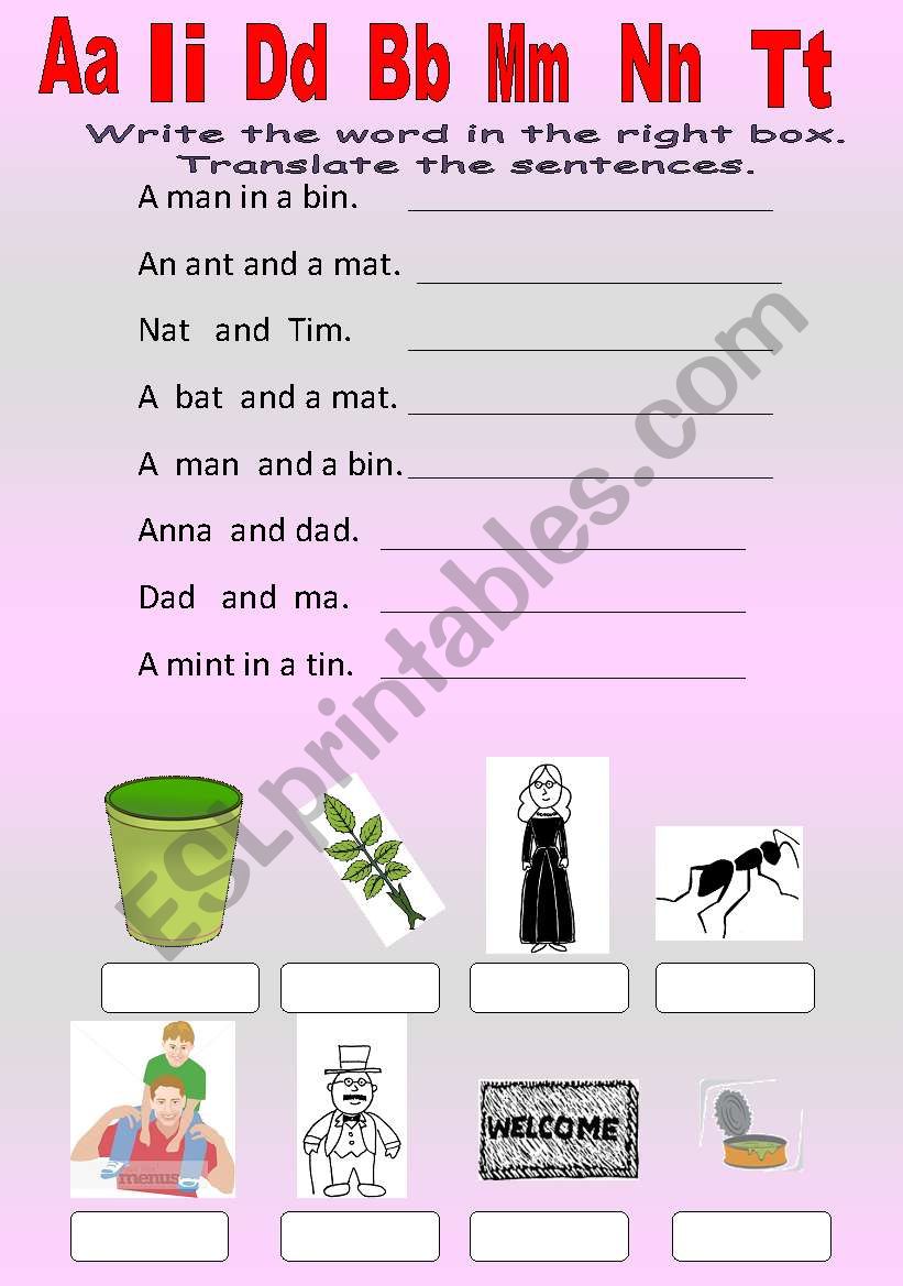 first sentences with the sounds a.i.d.b.m.n.t