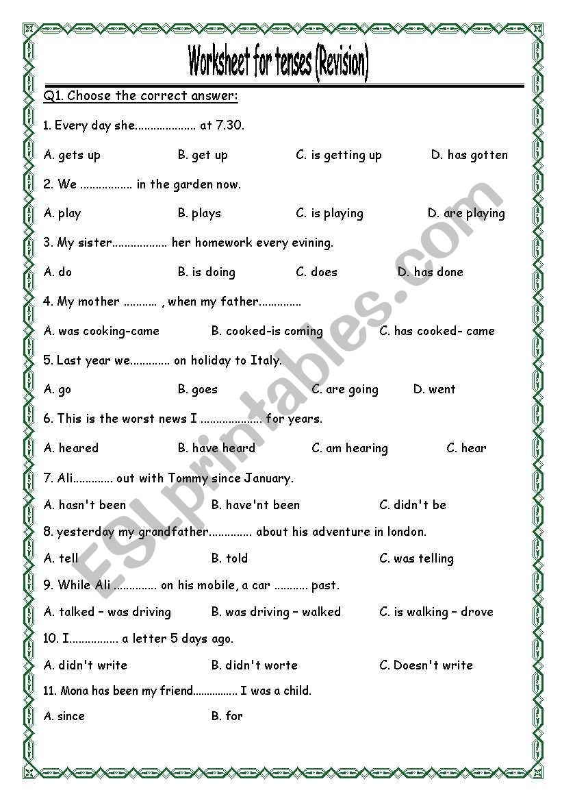 Exercises About Tenses ESL Worksheet By Muhamed