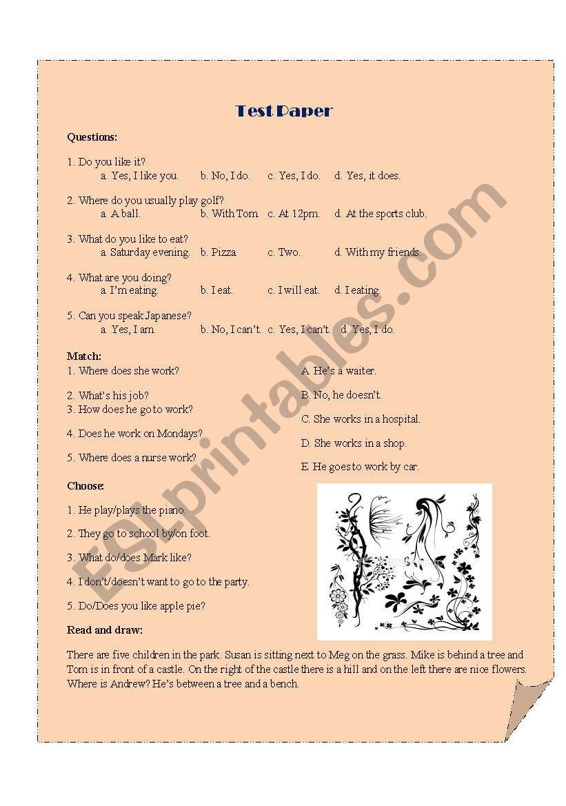 Test Paper worksheet