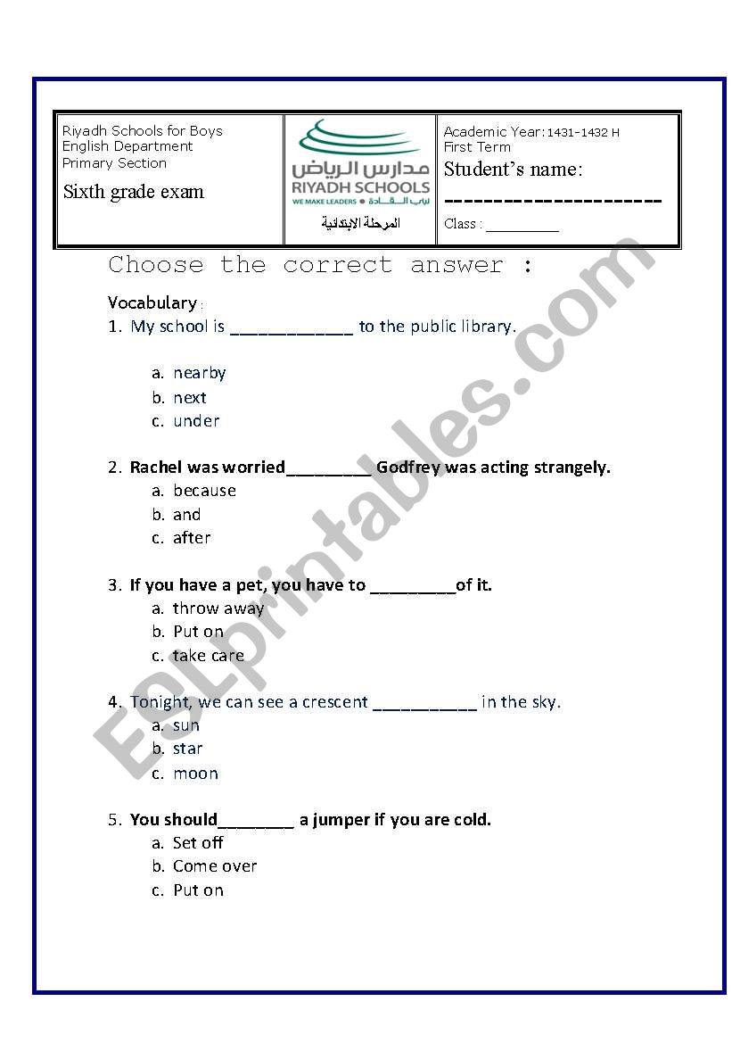 Several skills Exam for elementary section + listening text ( 9 pages)