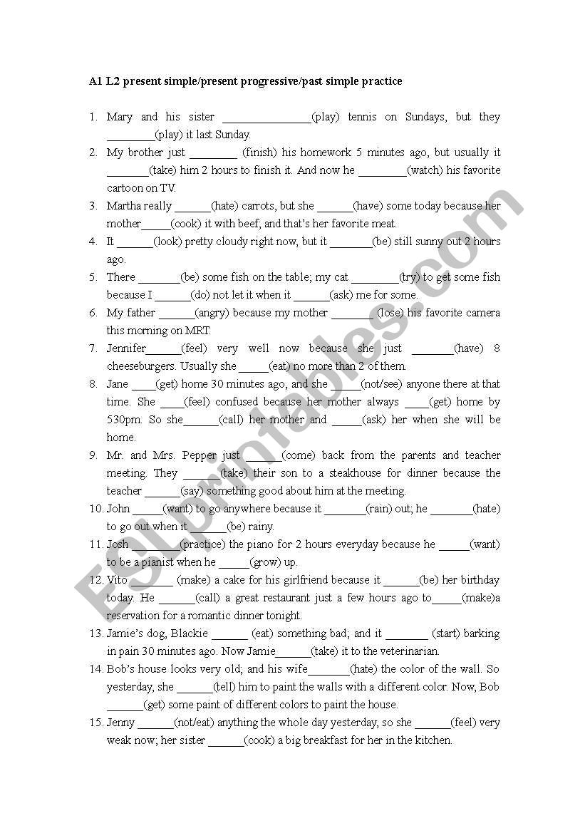 practice on tense choosing(present simple/present progressive/simple past)