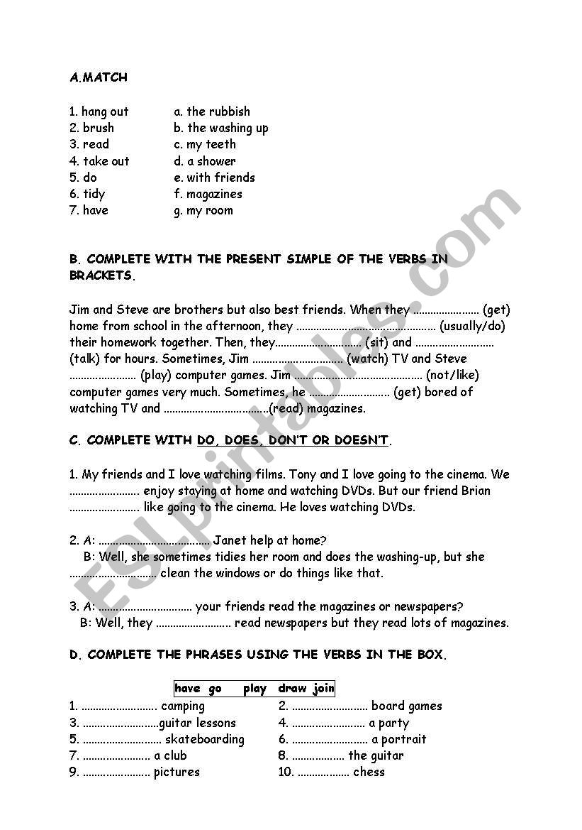 smple Present Tense worksheet