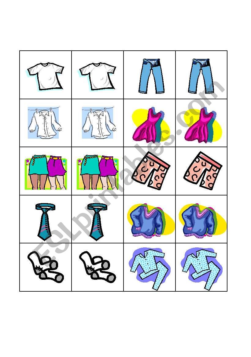 Clothes Game Cards / Mini Flashcards 