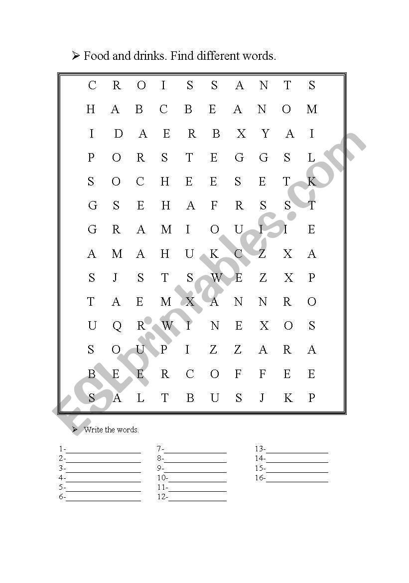 word search worksheet