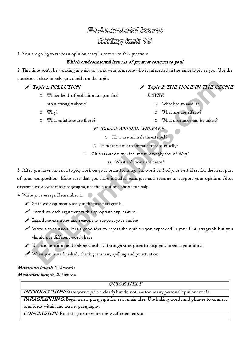 Writing an Opinion Essay worksheet