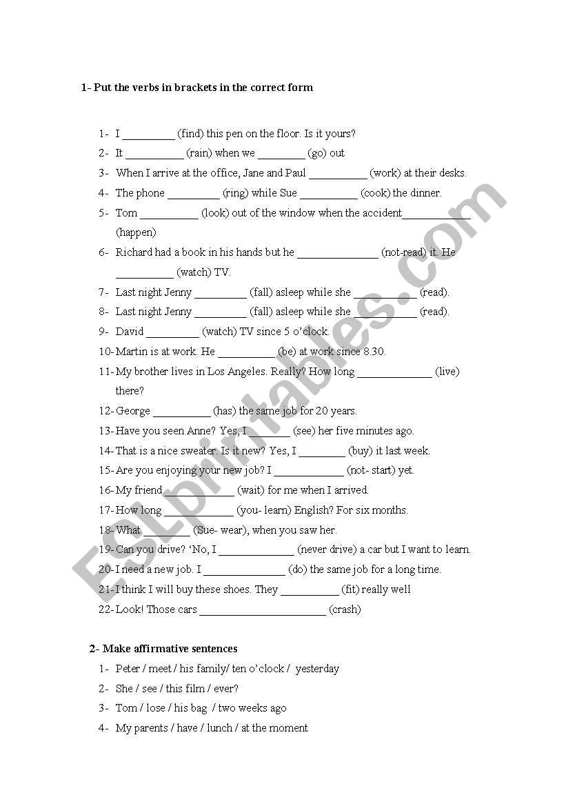 Tenses worksheet