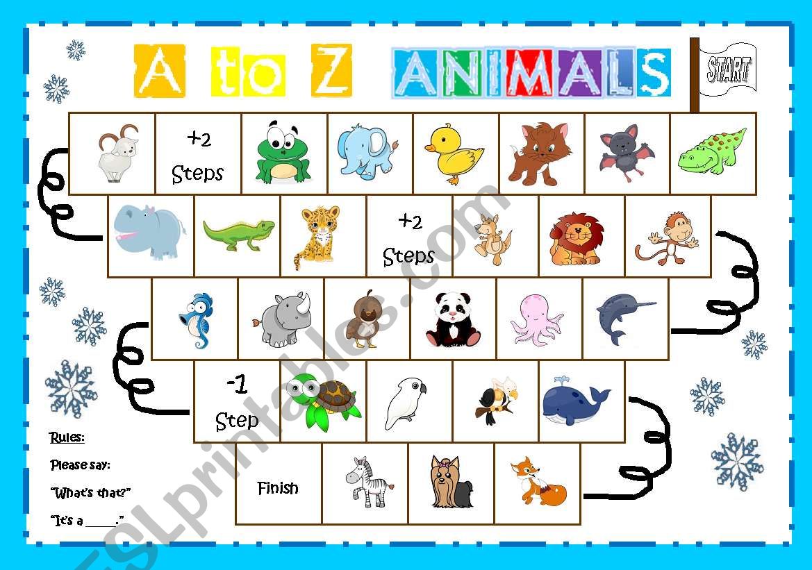 A To Z Animal Board Game ESL Worksheet By Thuy86