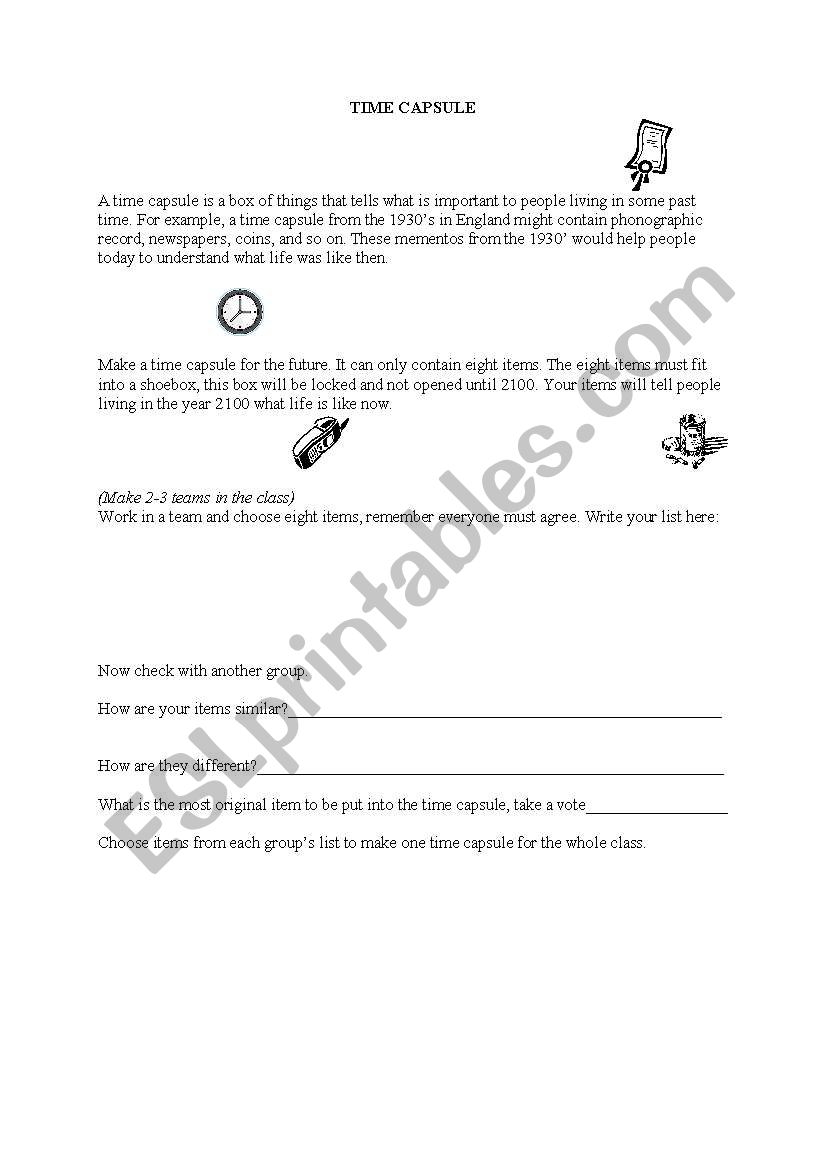 Time Capsule worksheet