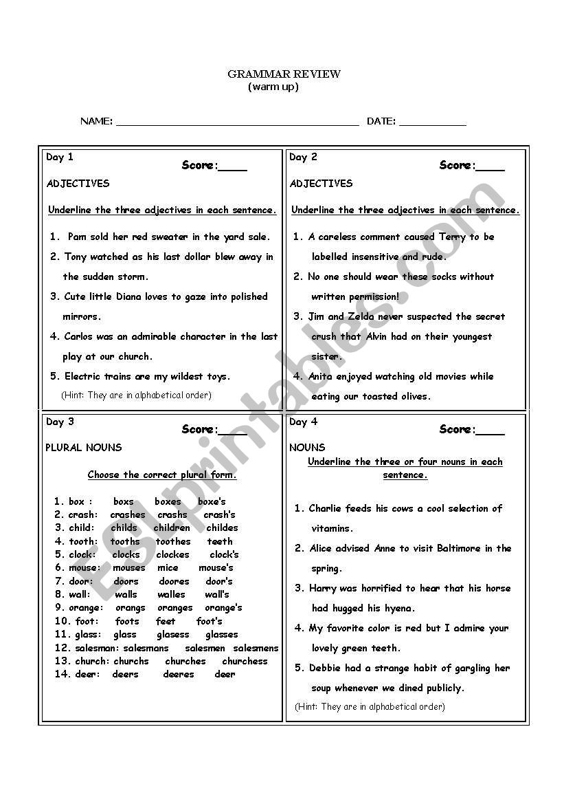 Grammar Review  worksheet