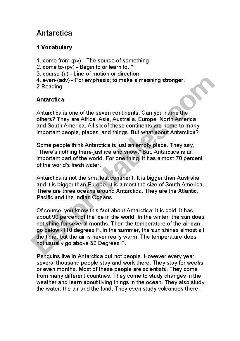 Antarctica worksheet