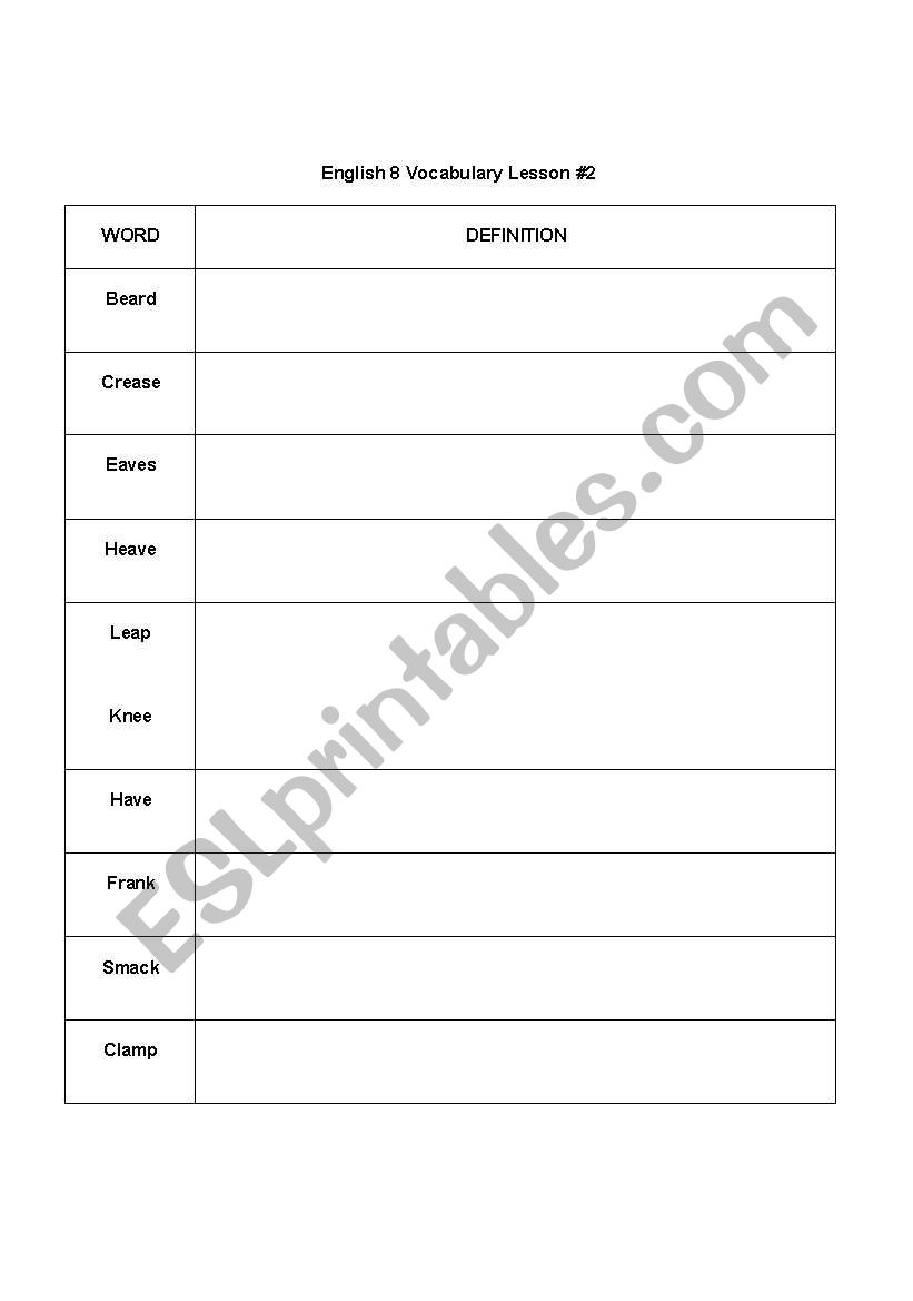 Vocabulary Lesson Plan #2 worksheet