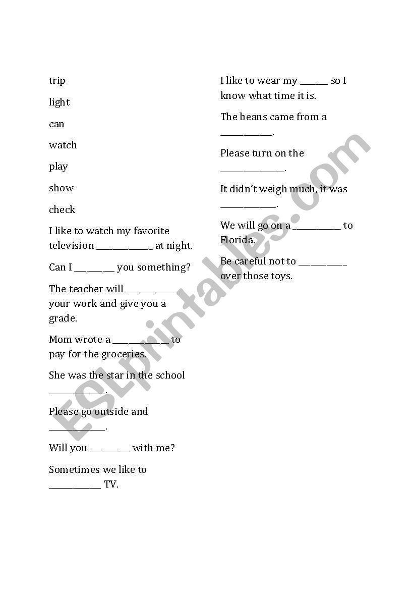 Multiple Meaning Words worksheet