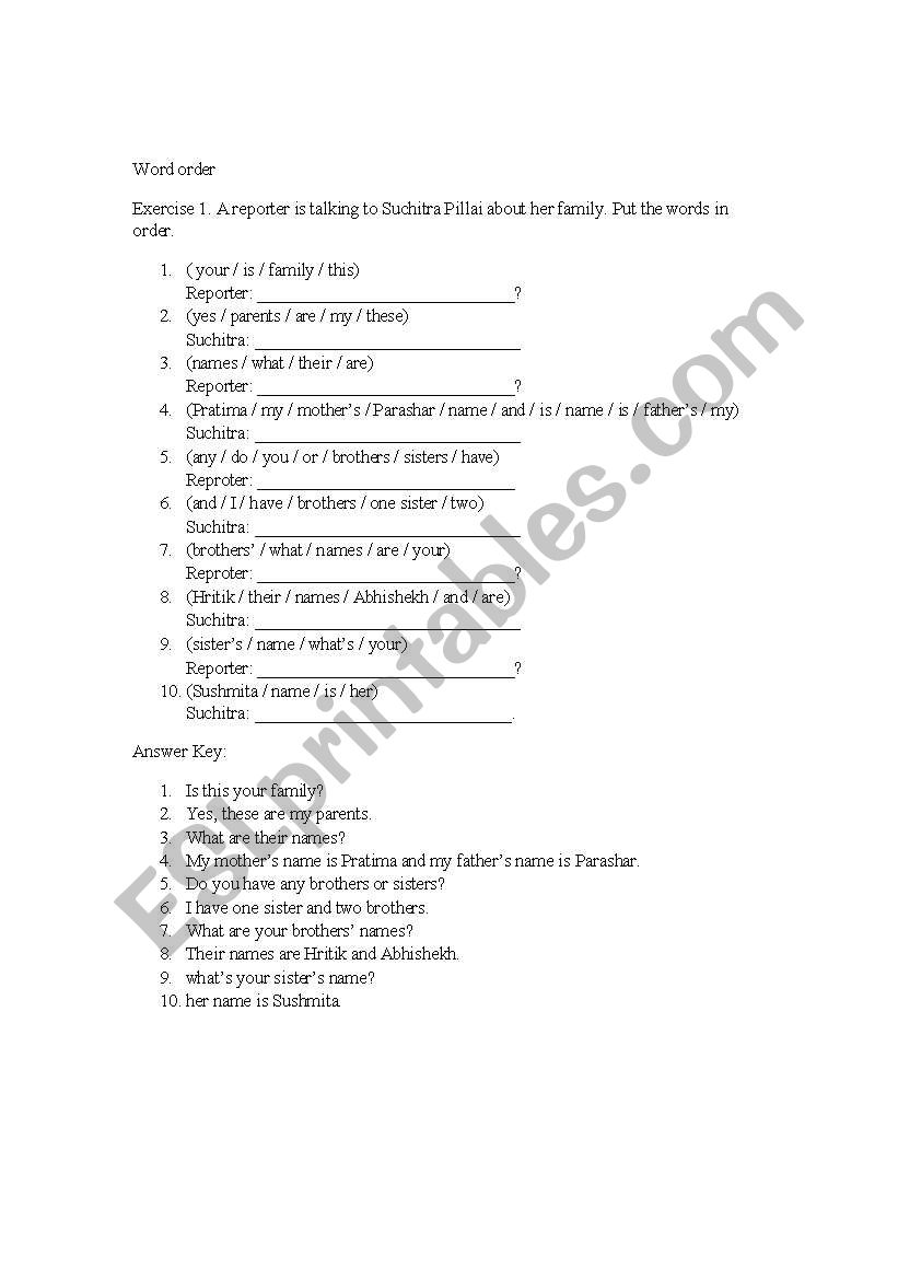 Word order worksheet