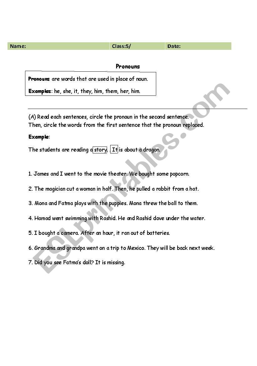 pronouns worksheet