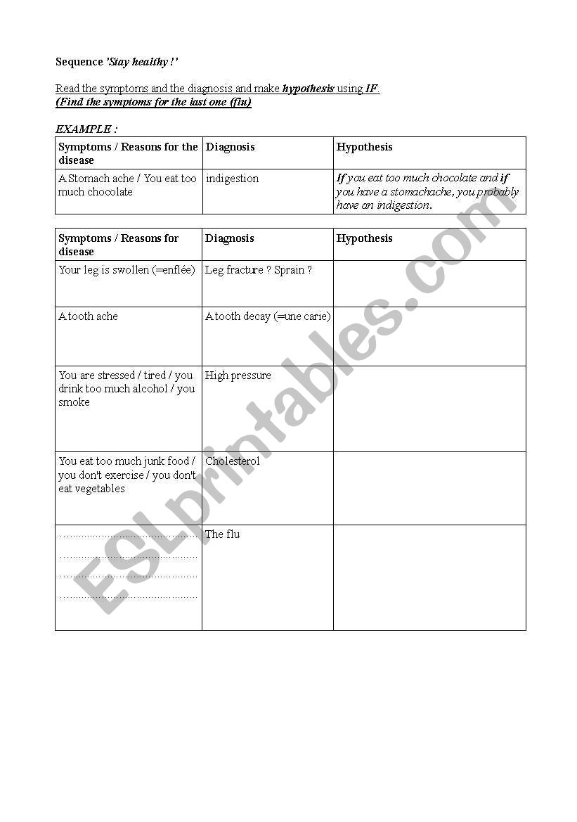 HEALTH worksheet